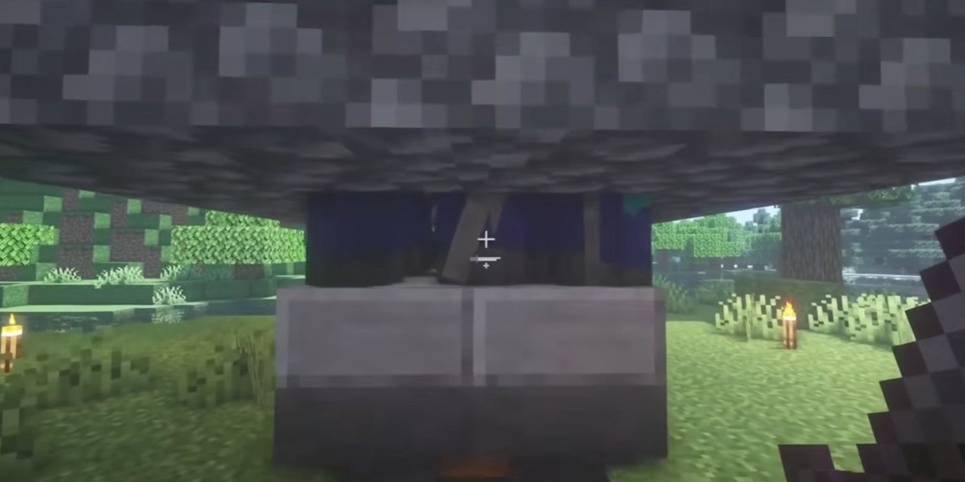 Minecraft Mob Farm In A Meadow Player Holding A sword
