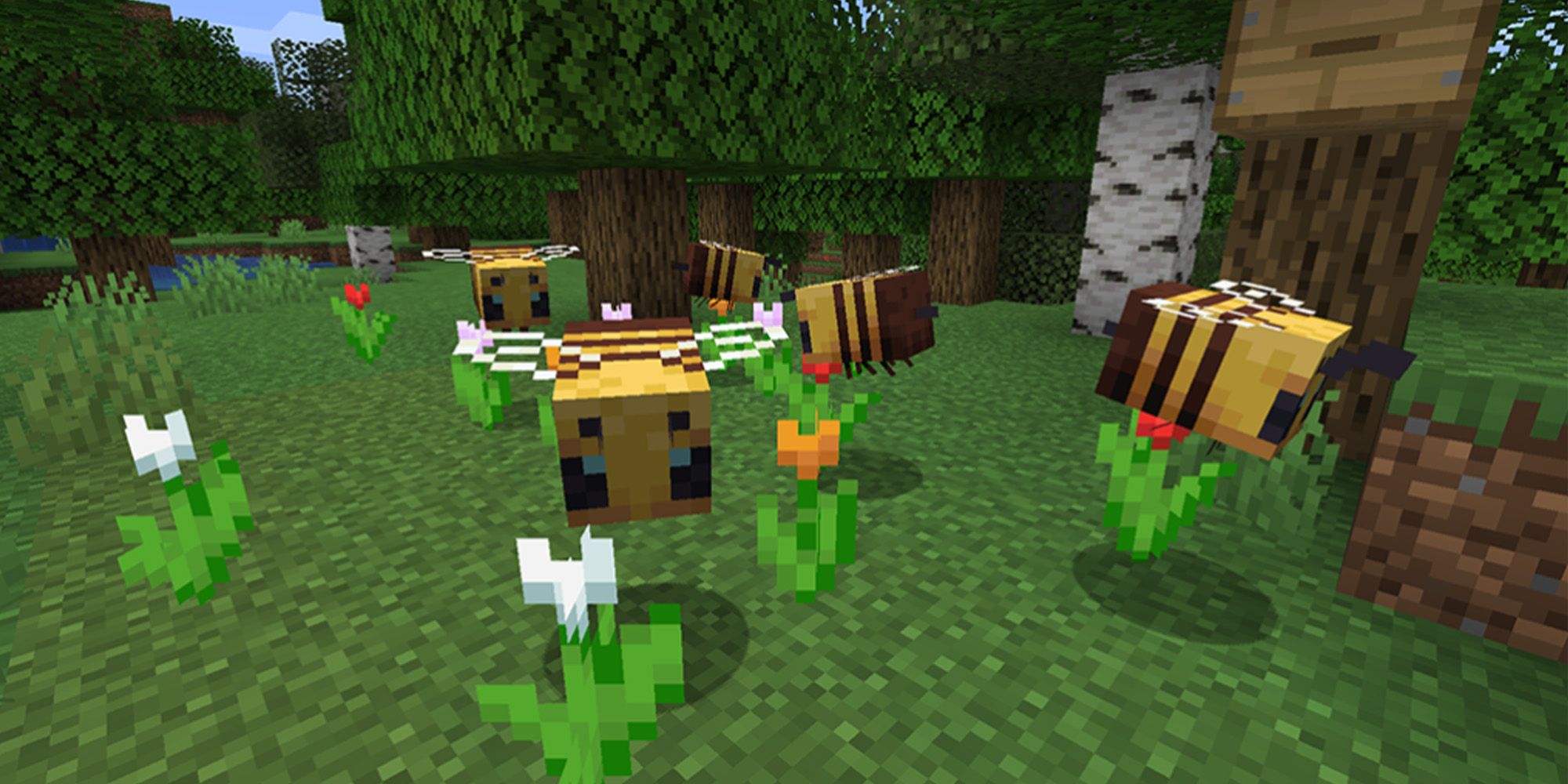 Minecraft Bees Pollinating Flowers Tulips In A Forest