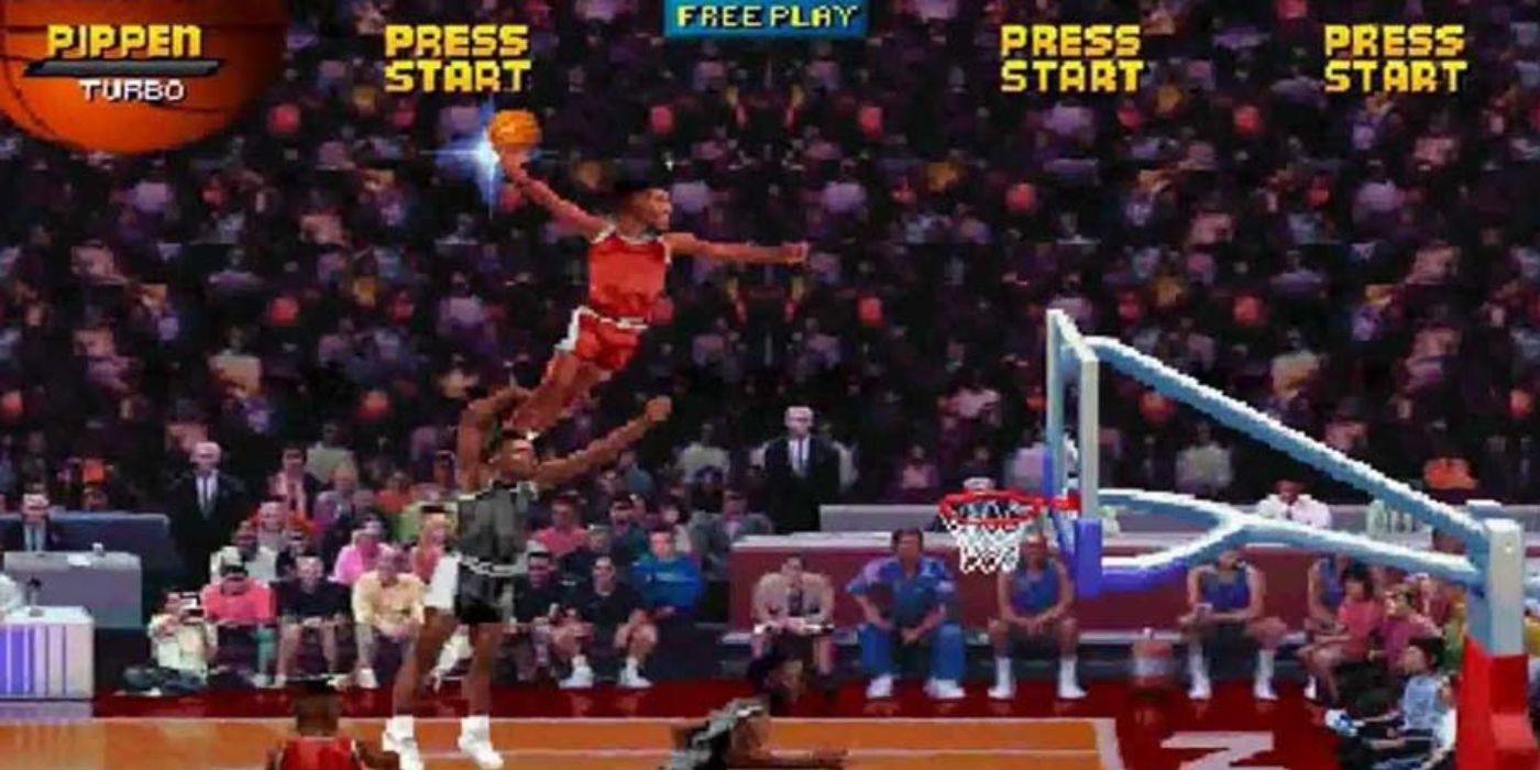 Scottie Pippen goes for a dunk in the arcade version of NBA Jam