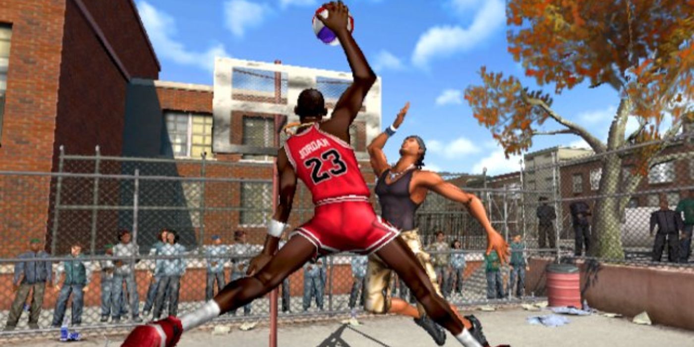 Michael Jordan does his signature dunk in NBA Street Vol. 2