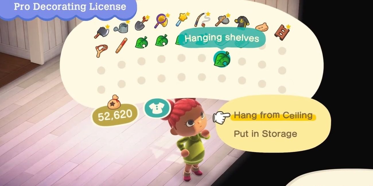 Animal Crossing New Horizons Villager hanging shelf from ceiling