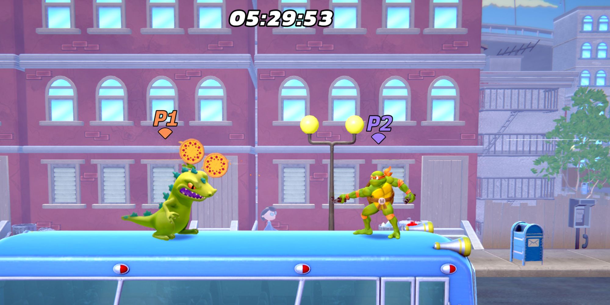 Nickelodeon All-Star Brawl - Reptar Catching One Of Michelangelo's Pizza Projectiles