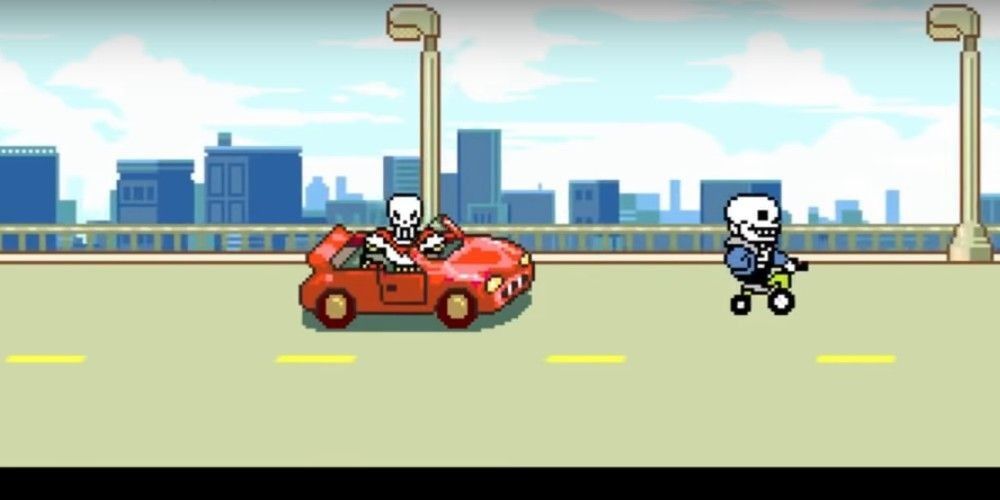 Papyrus and Sans on street. 