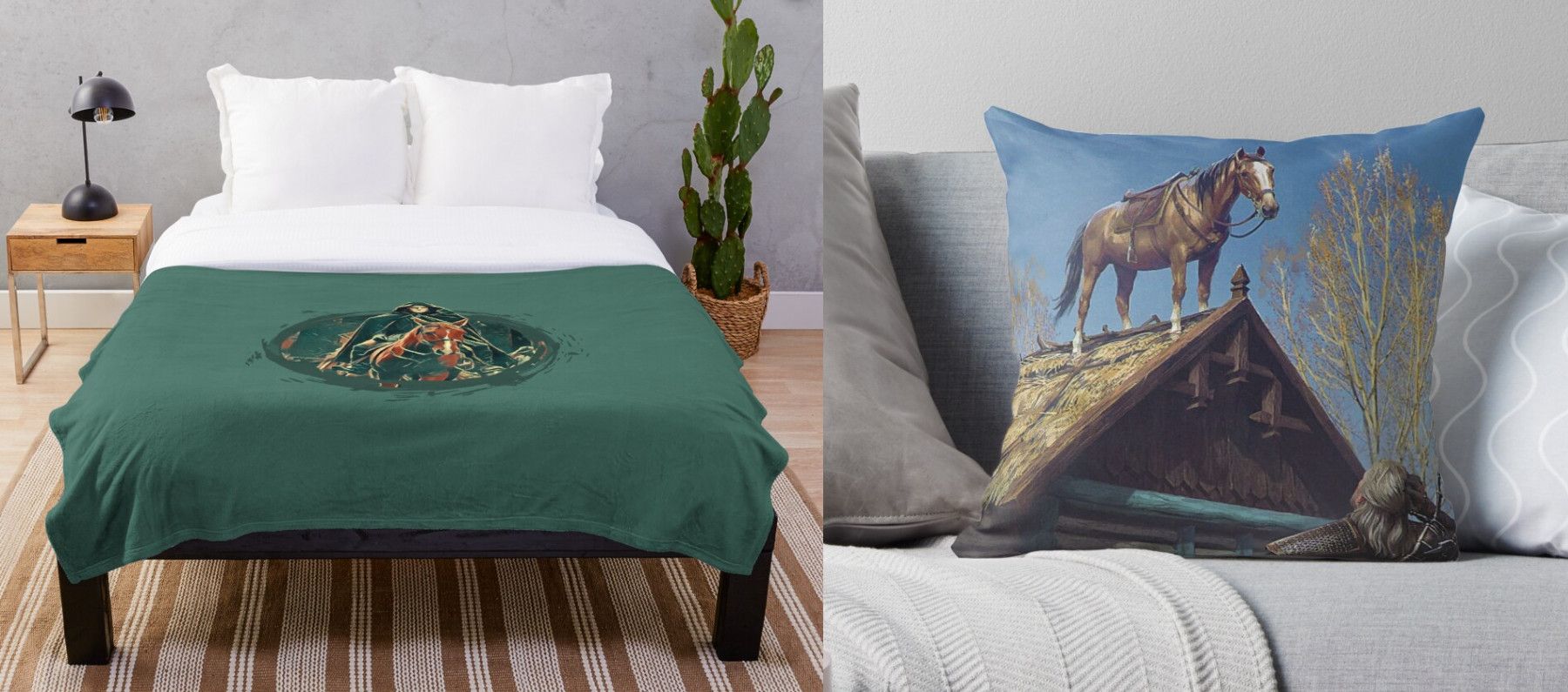 Roach-and-Rider-throw-blanket-pillow-the-witcher-3-netflix-redbubble-1