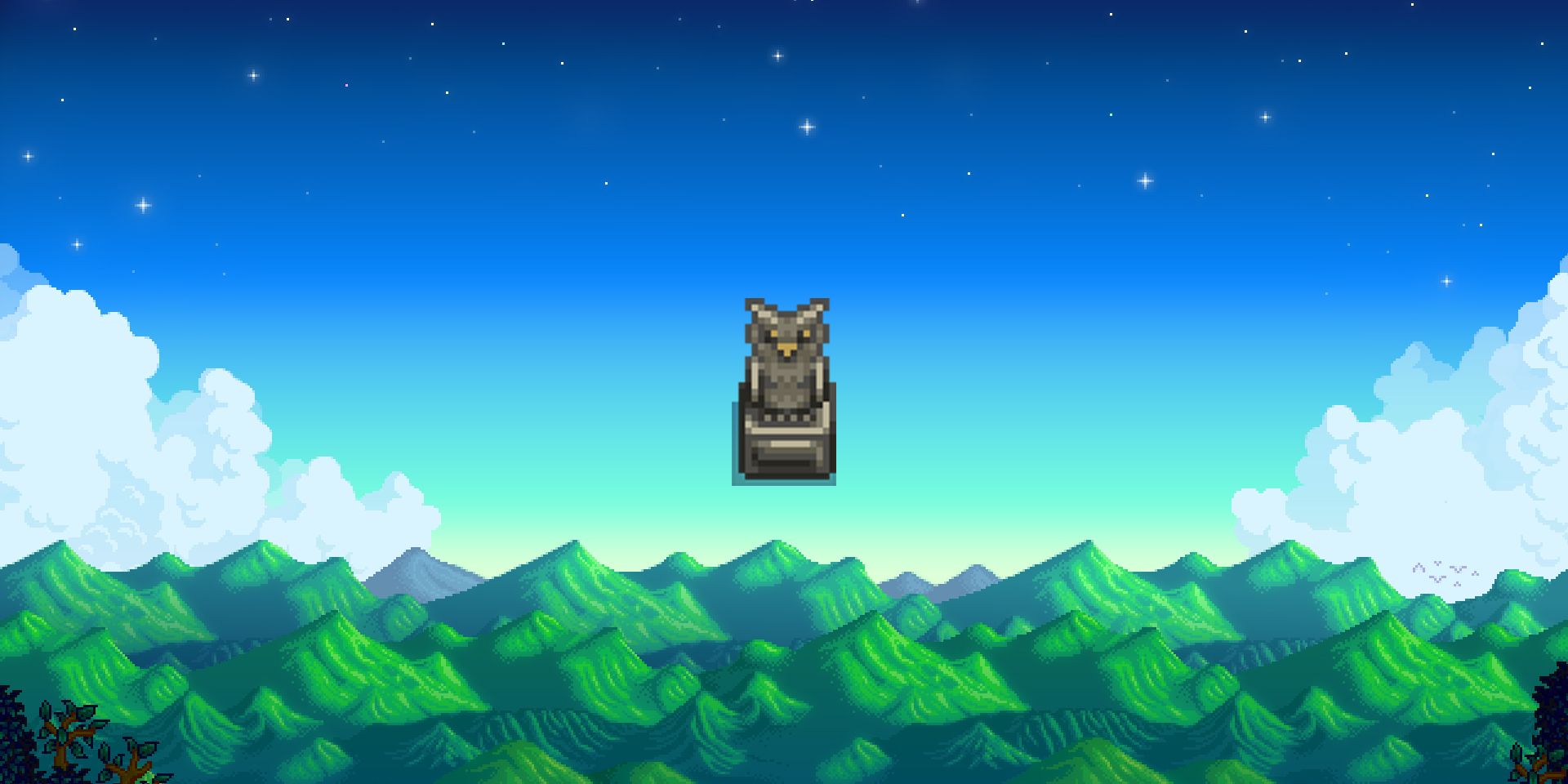 Stardew Valley Stone Owl Random Statue on mountain background