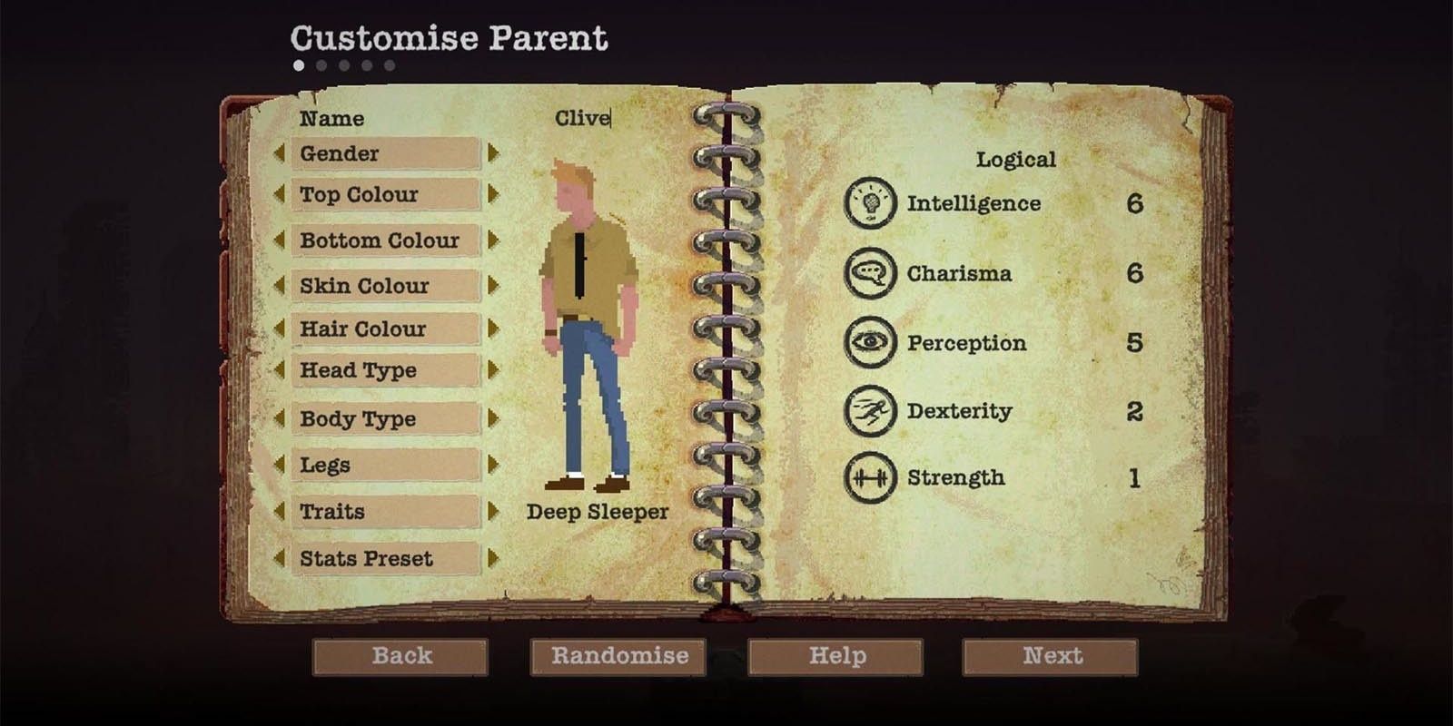 The family customization screen in Sheltered.