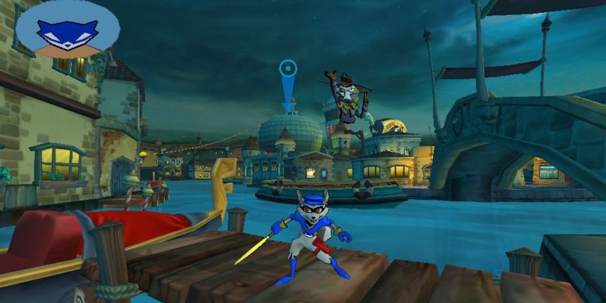 Sly Cooper on docks in city level