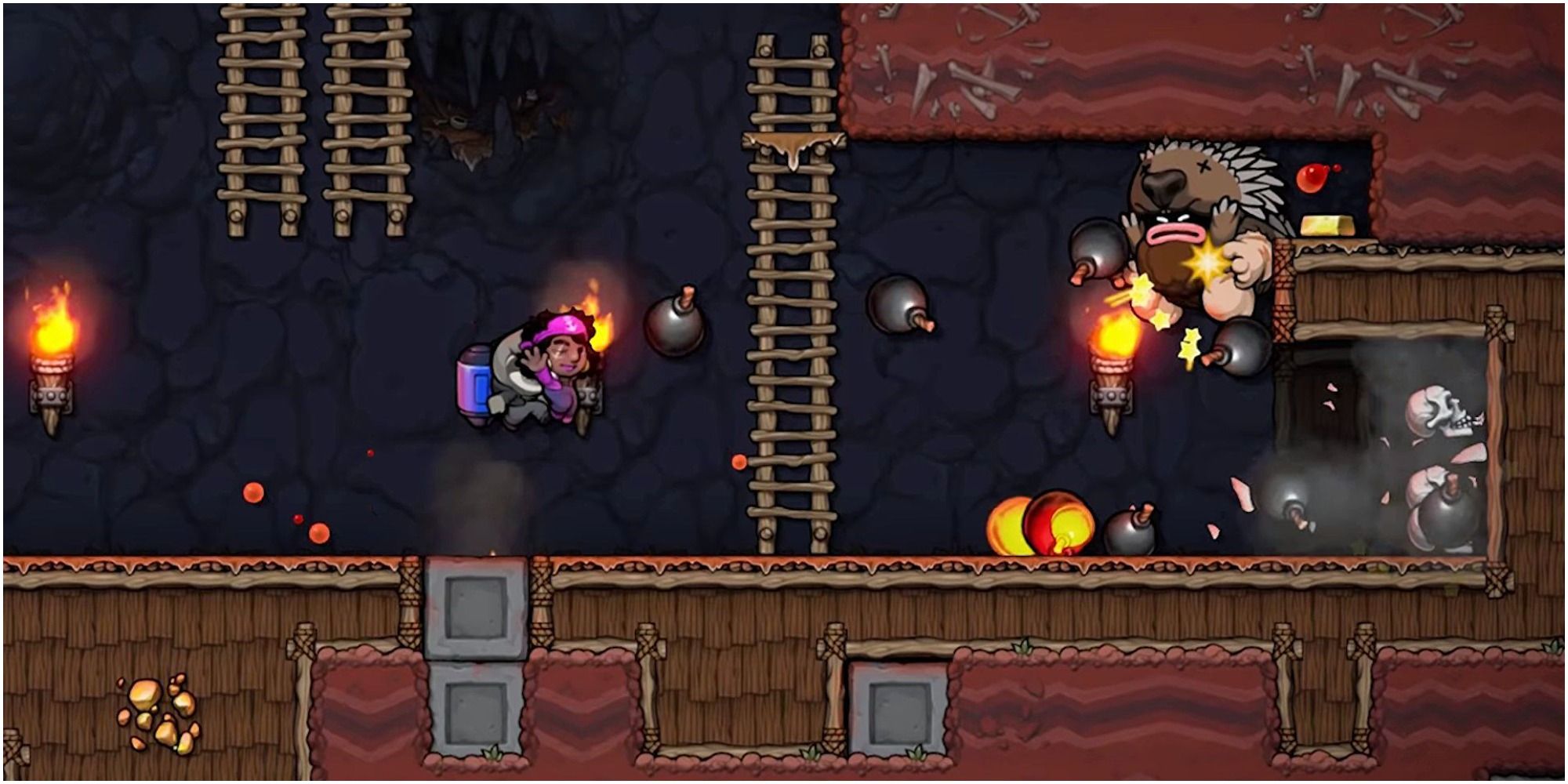 Spelunky 2 Tossing Bombs In A Tight Corner