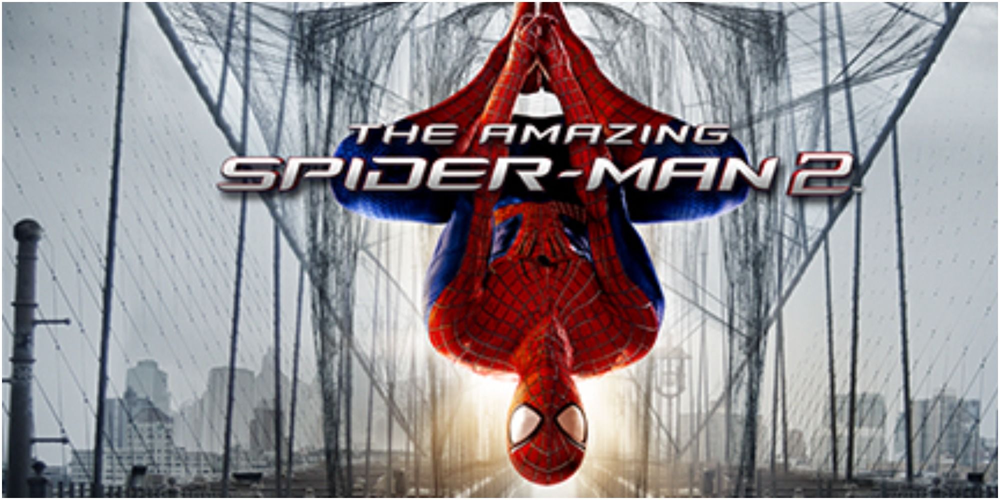 Spider-Man hanging upside down on the cover of the movie tie-in game Amazing Spider-Man 2