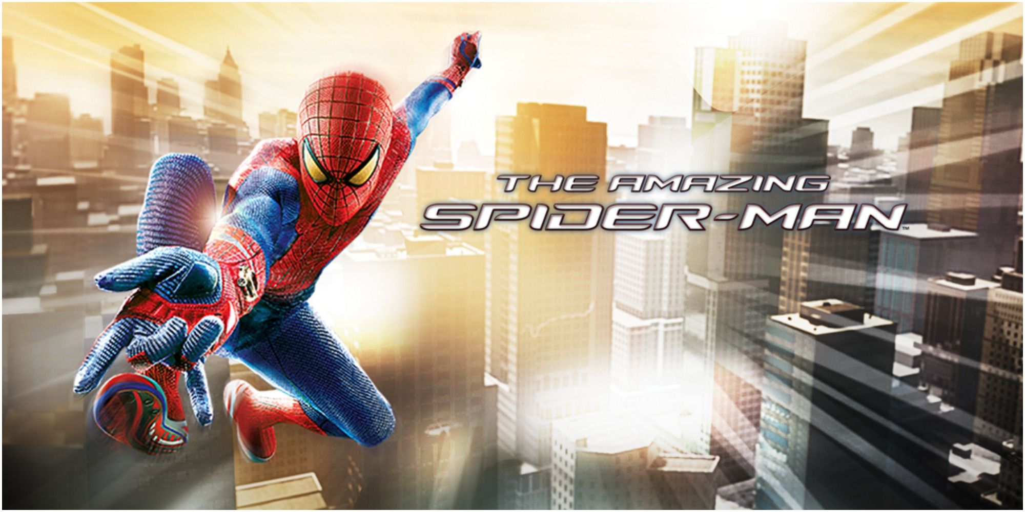 Spider-Man swinging through New York on the cover of the movie tie-in game Amazing Spider-Man