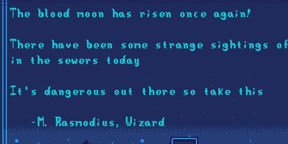 Stardew Valley Screenshot Of A Message From The Wizard About A Blood Moon