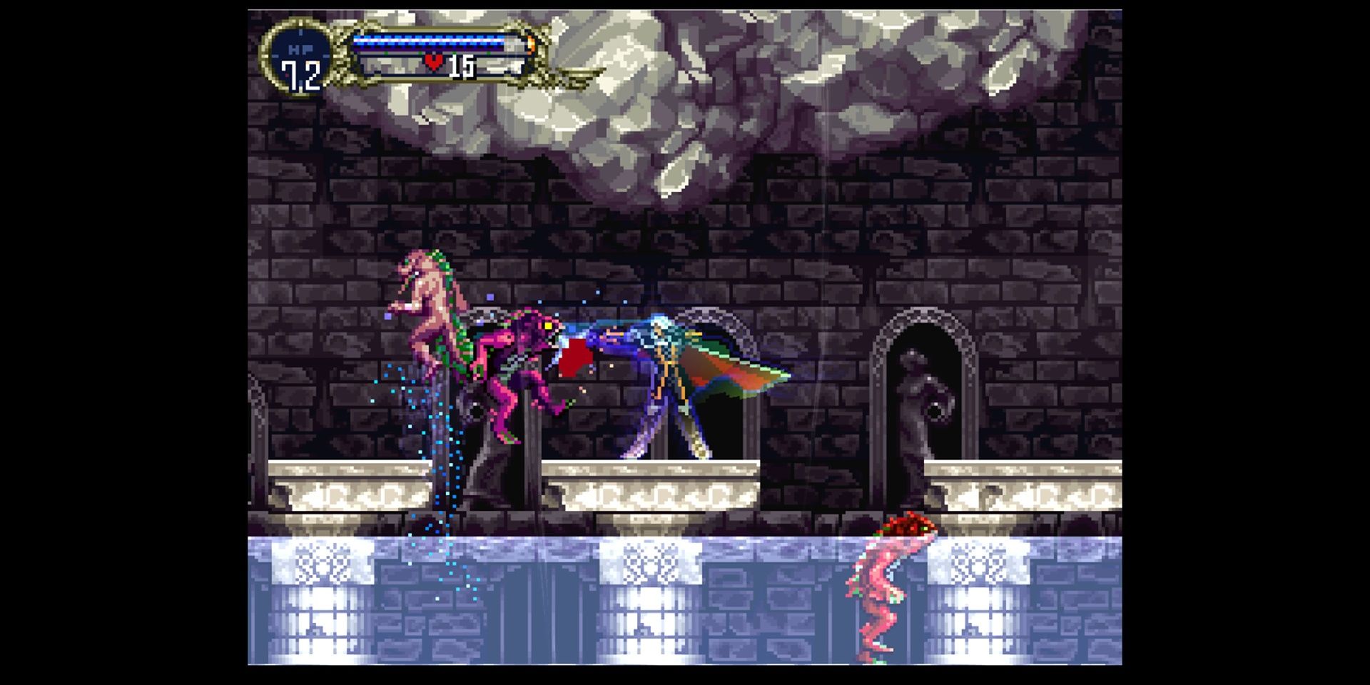 Symphony of the Night Alucard attacking a Merman