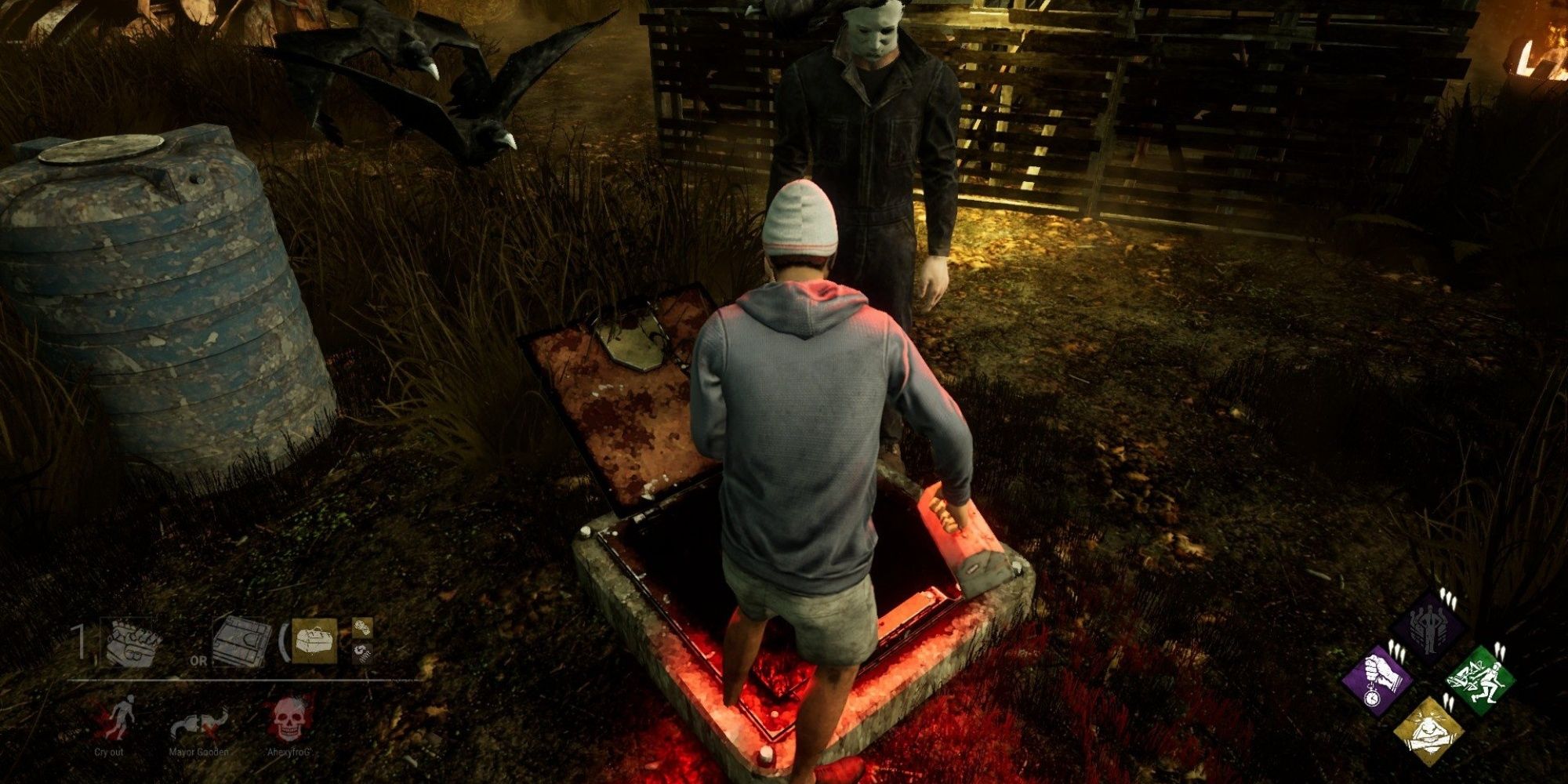 A survivor escaping through the hatch in Dead by Daylight