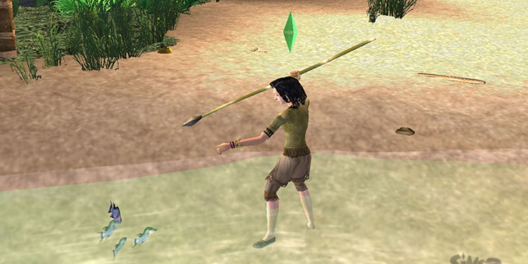 The Sims 2 Castaway spear fishing