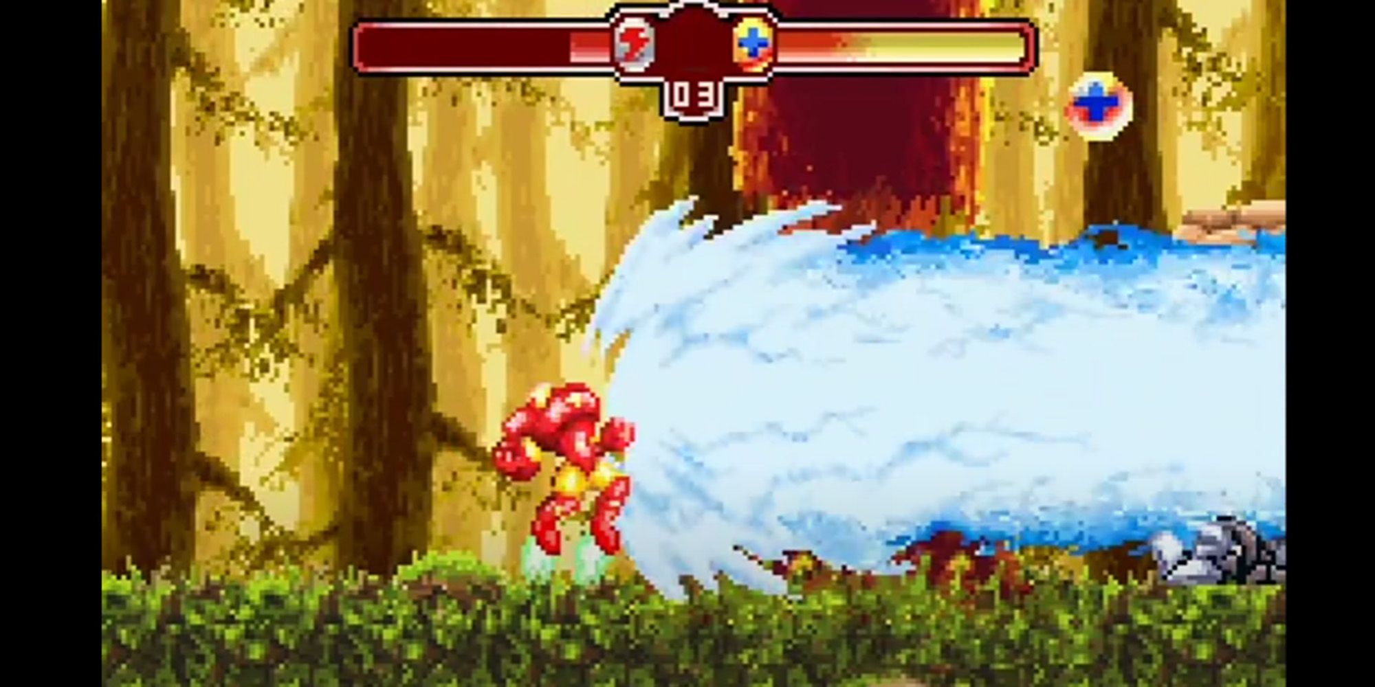 The Invincible Iron Man screenshot on Gameboy Advanced. Iron Man is using his ultimate ability
