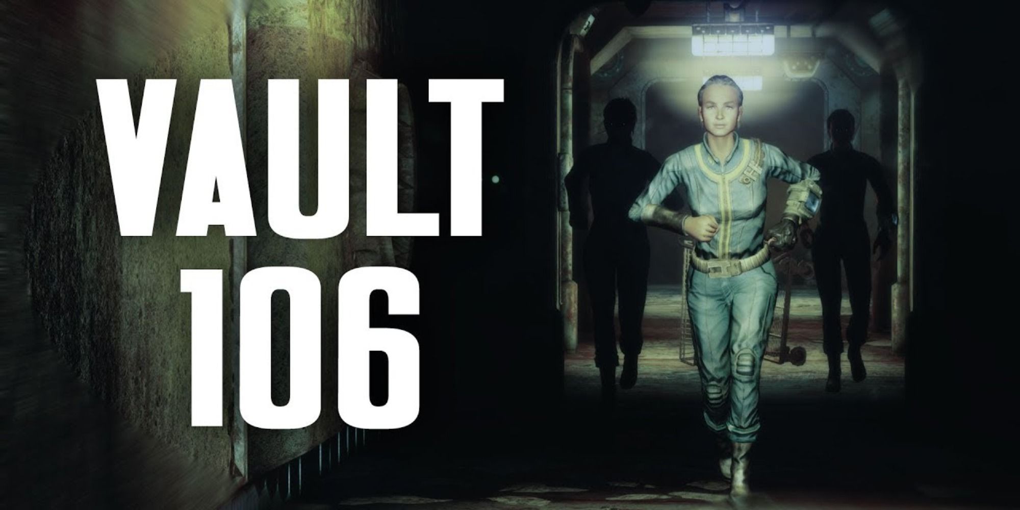 Vault 106 white font with amata running towards the shot via Fallout 3
