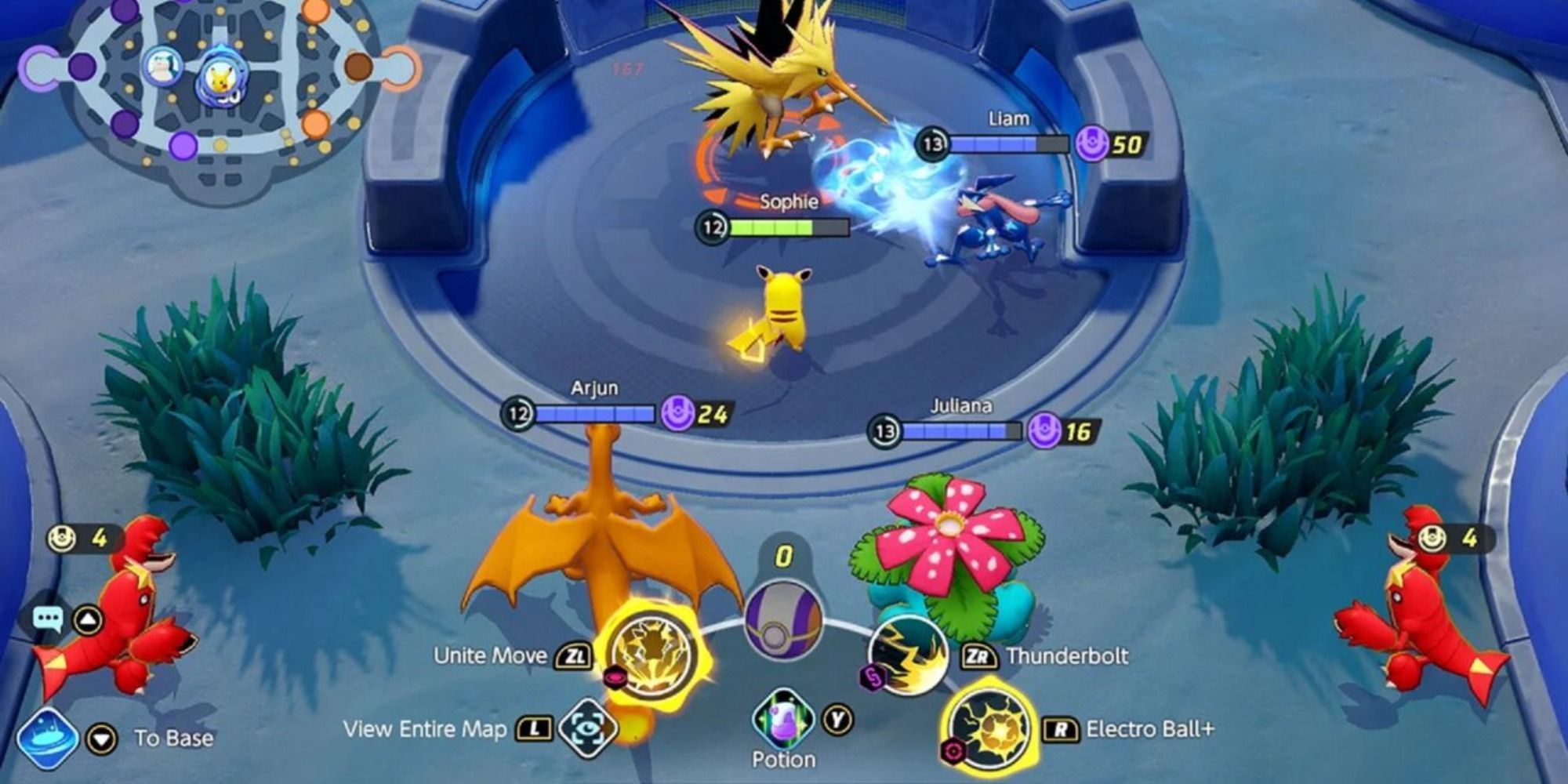 A screenshot showing gameplay in Pokemon Unite