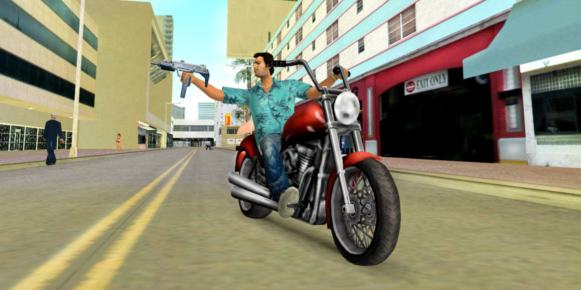 Performing a drive-by in Vice City