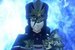 Morag standing proudly in her blue uniform with blue flames spreading out behind her in Xenoblade Chronicles 2.