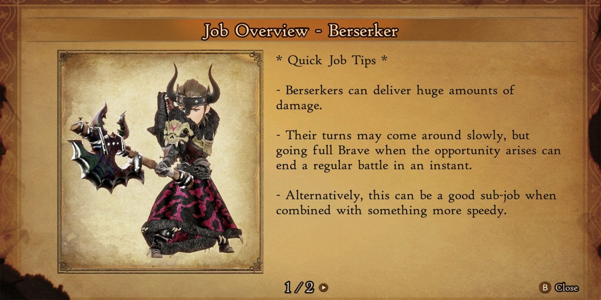 berserker job tutorial page with quick tips