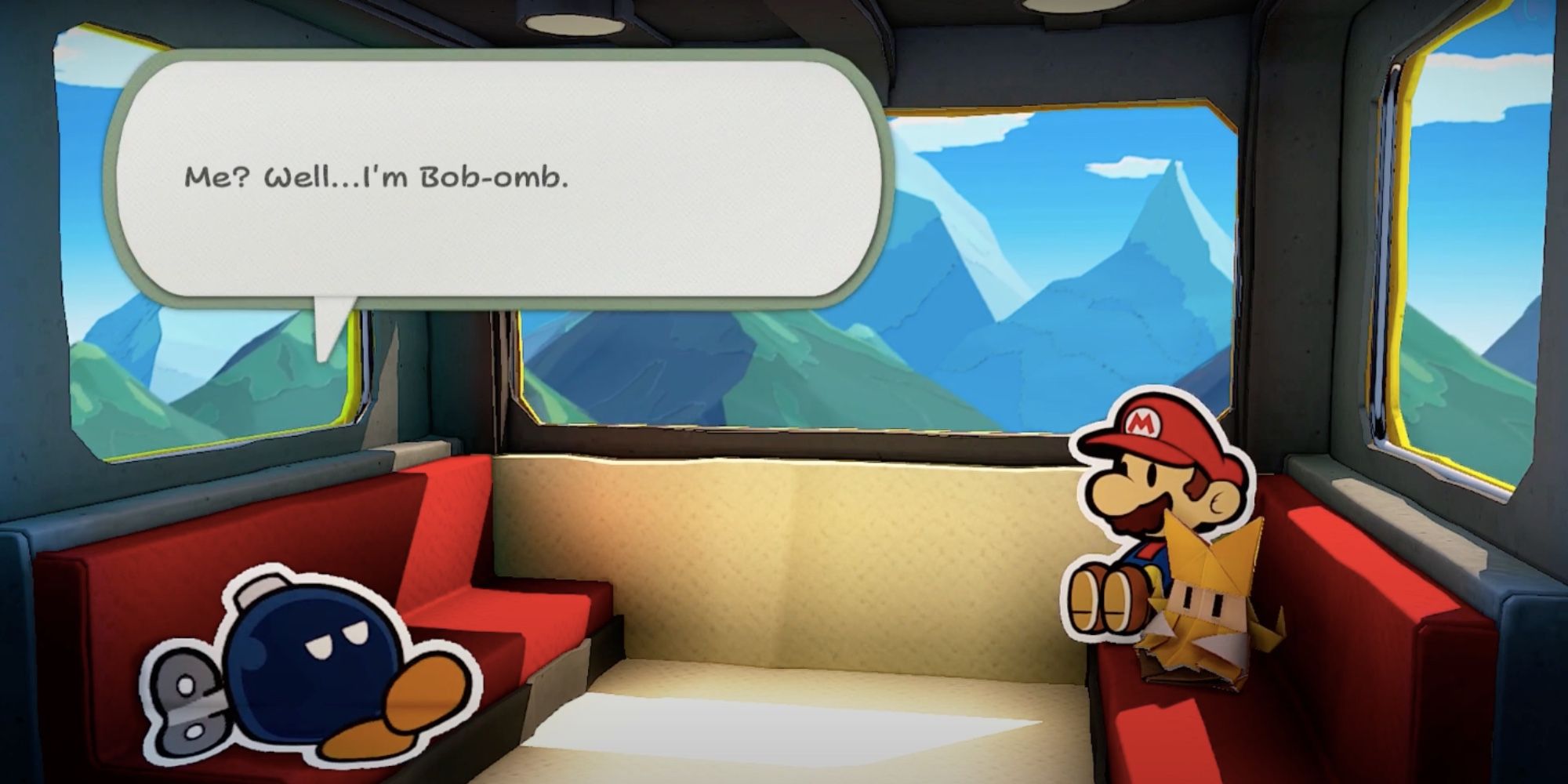 bobby sitting with olivia and mario in paper mario the origami king