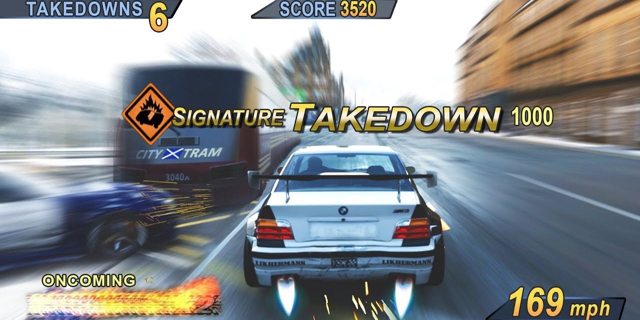 A screenshot showing gameplay in Burnout 3: Takedown
