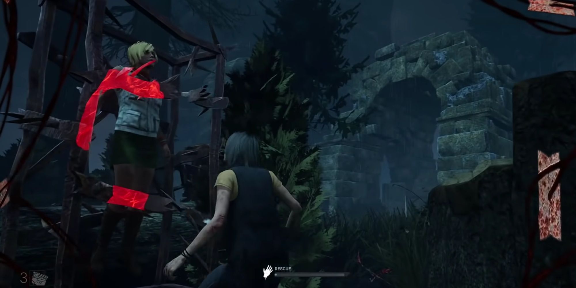 Dead By Daylight: Survivor Being Freed From Cage Of Atonement By Another Survivor