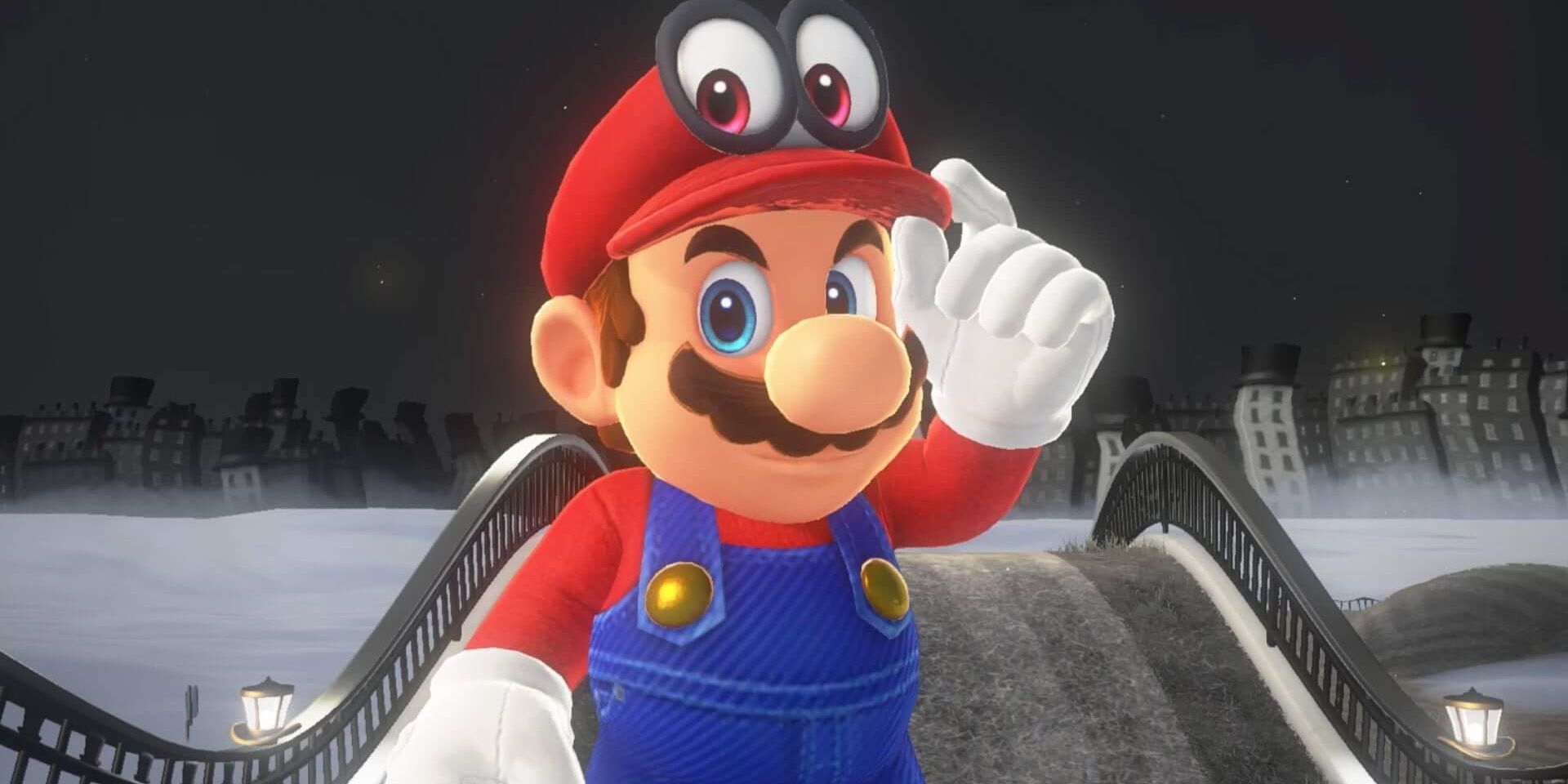 Mario in Cap Kingdom with Cappy on His Head