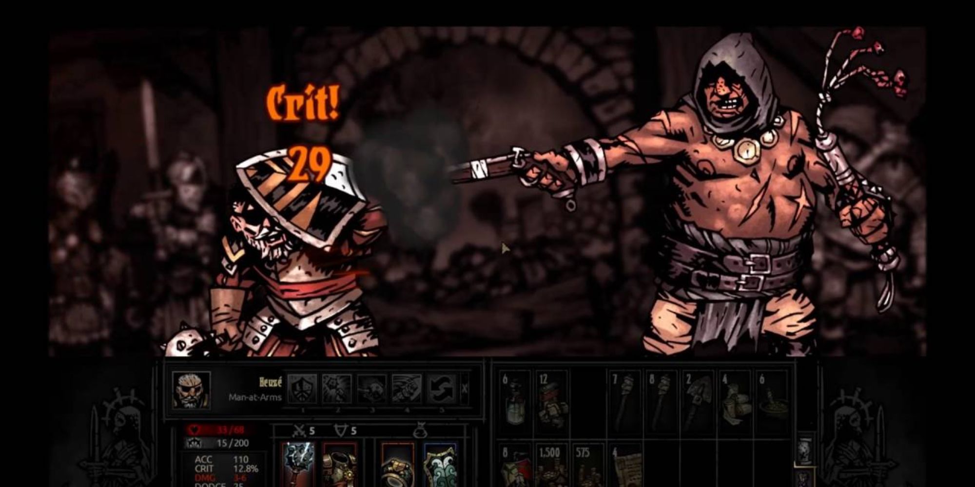 darkest dungeon Crusader hit by a critical attack