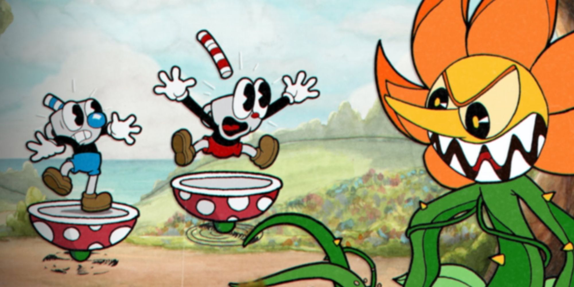 Cuphead Game Official art screenshot mugman boss fight dandelion