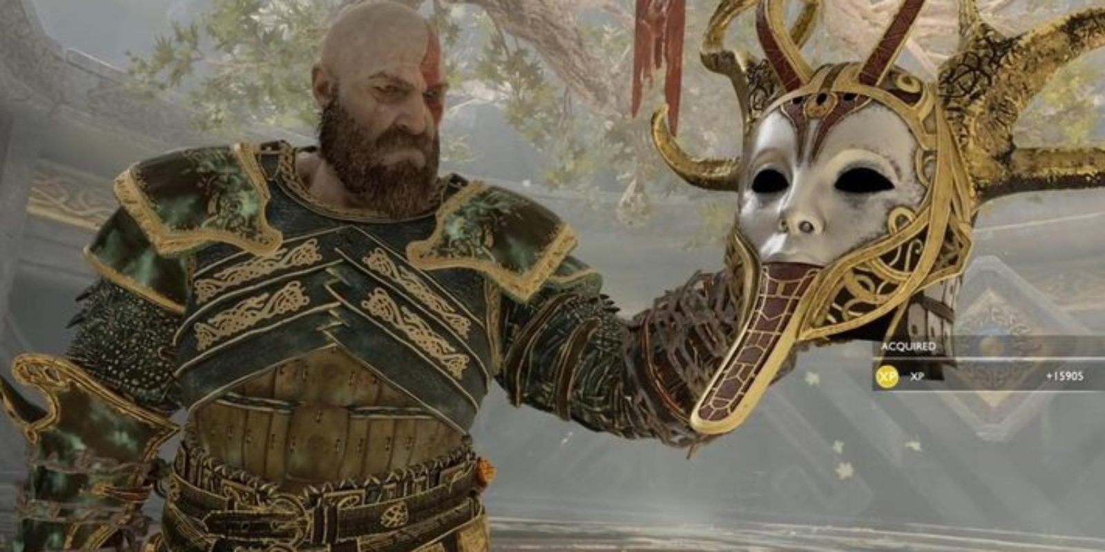 Kratos holding the head of Gunnr.