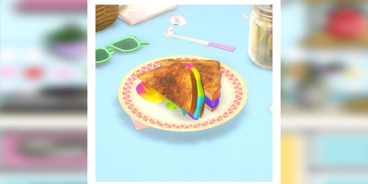 rainbow grilled cheese in picnic setting