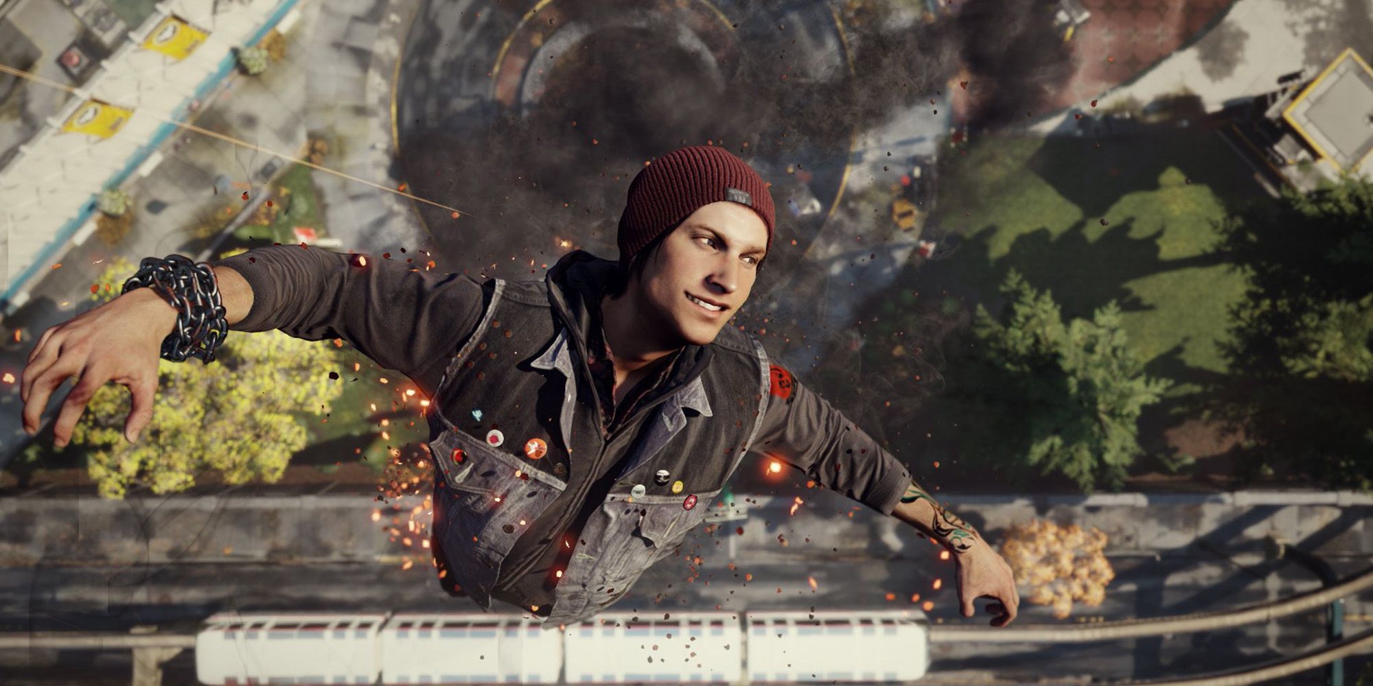 Infamous Second Son: Delsin Rowe gliding through the air