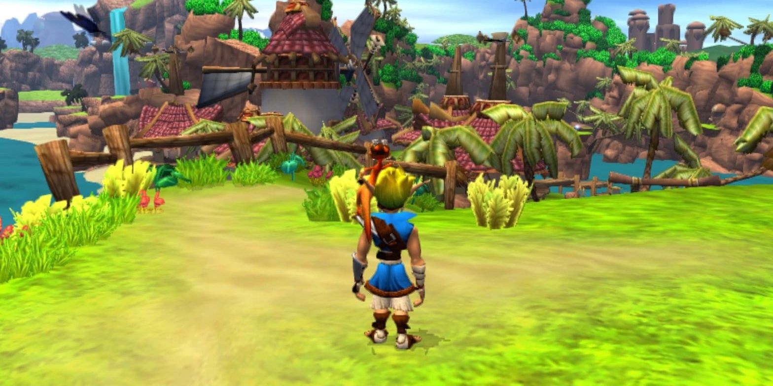 A screenshot showing gameplay in Jak and Daxter