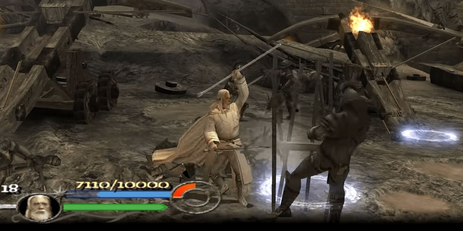 Gandalf fighting with staff in Lord of the Rings Return of the King PS2