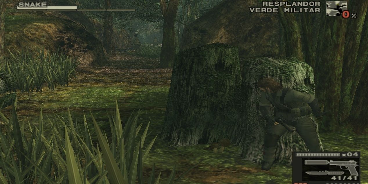 A screenshot showing gameplay in Metal Gear Solid 3: Snake Eater