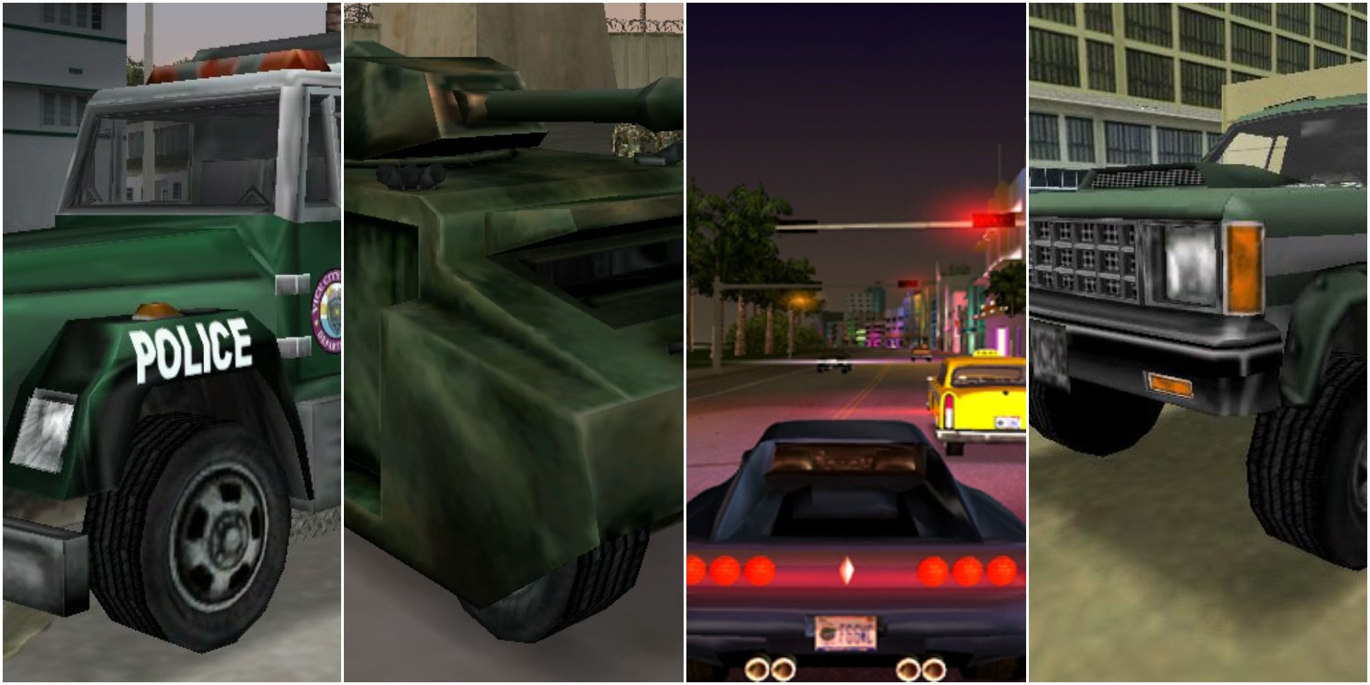 An Enforcer, Rhino, Cheetah and Sandking in GTA Vice City
