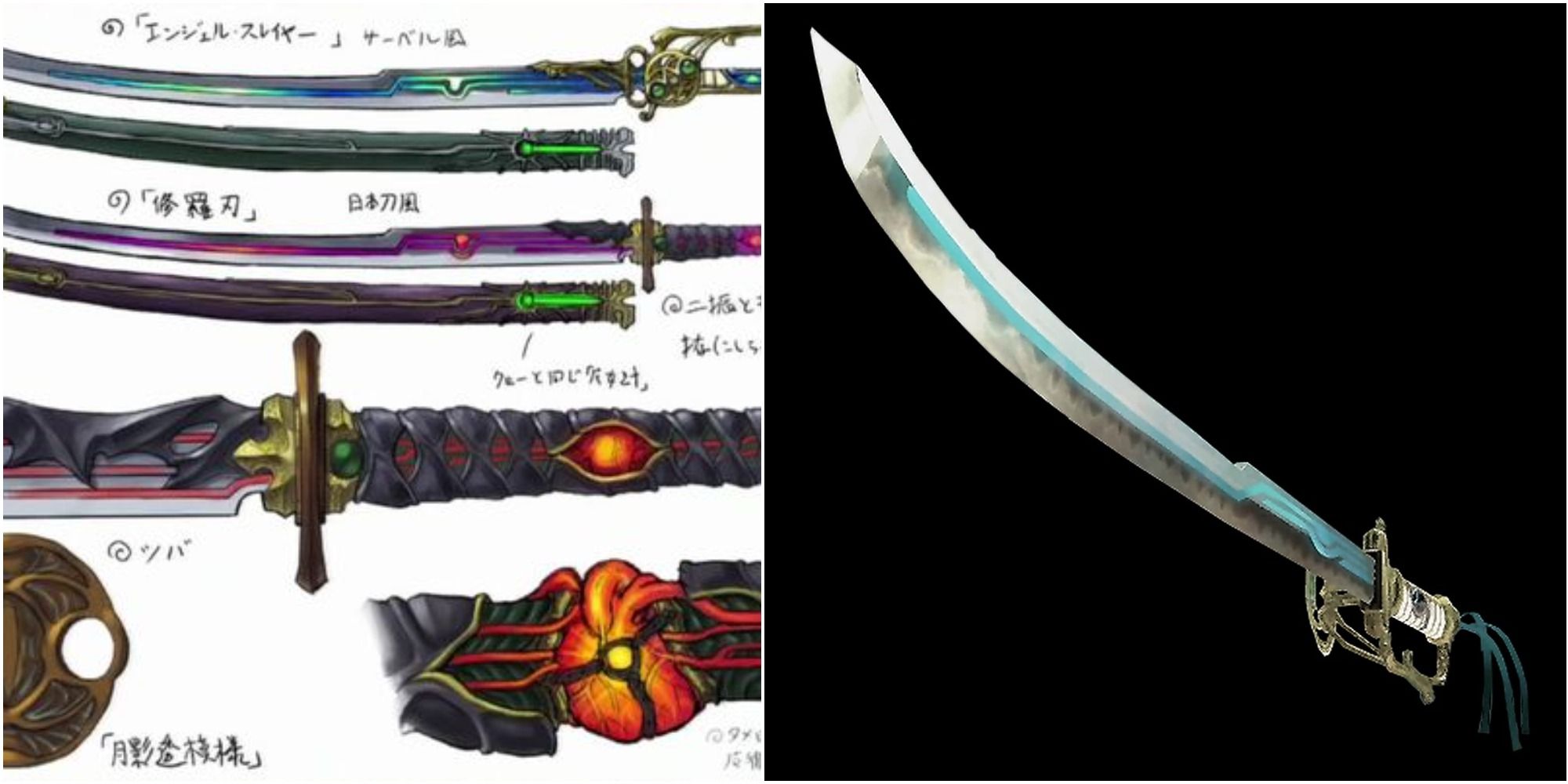 Concept art and render of Angel Slayer sword in Bayonetta