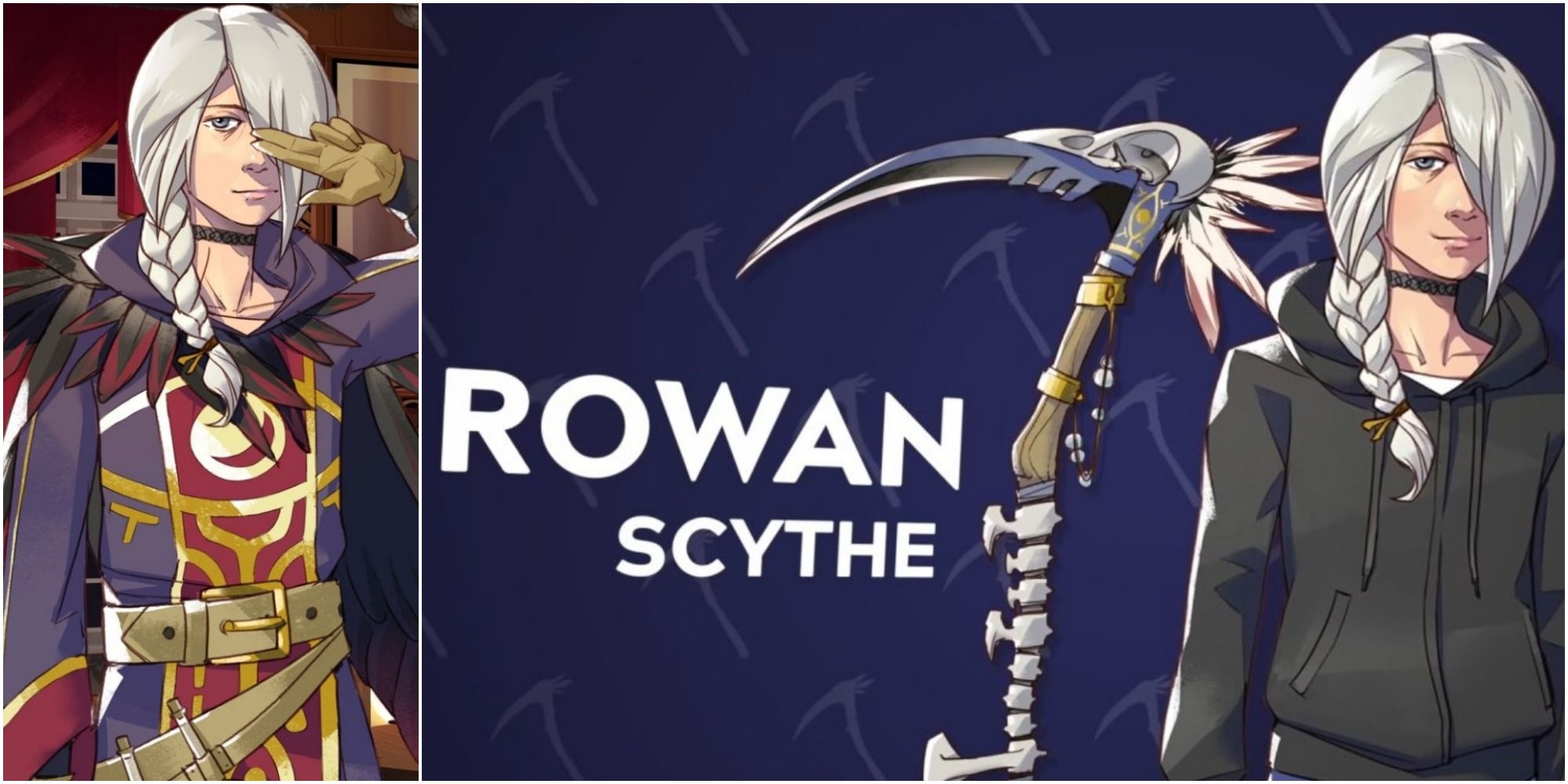Rowan in their scythe form and their robes in Boyfriend Dungeon