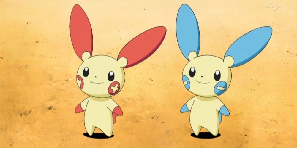 Pokemon: Plusle and Minun stand side by side