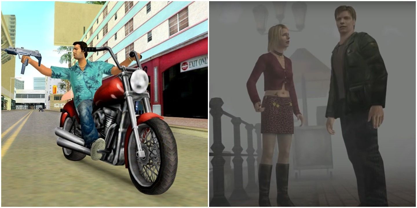 A collage showing gameplay in Grand Theft Auto: Vice City and Silent Hill 2
