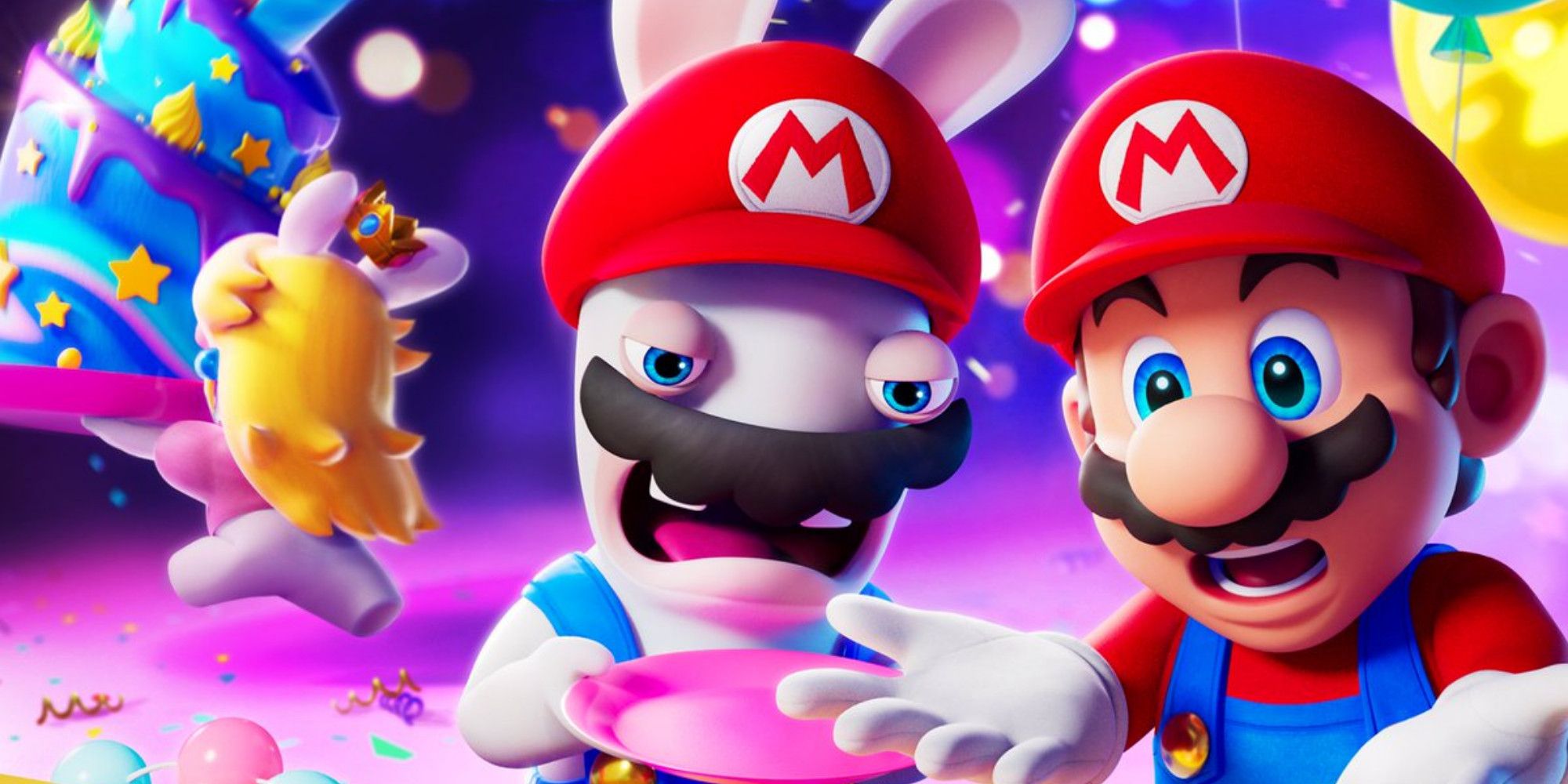 Mario and Rabbid dressed as Mario