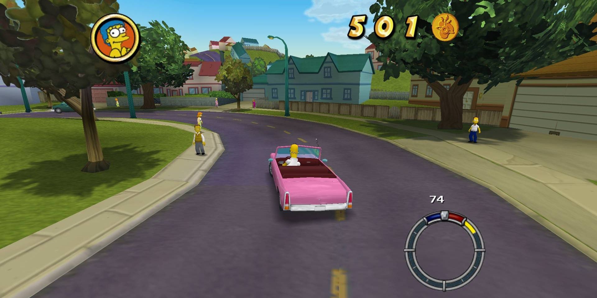 A screenshot showing gameplay in The Simpsons: Hit and Run