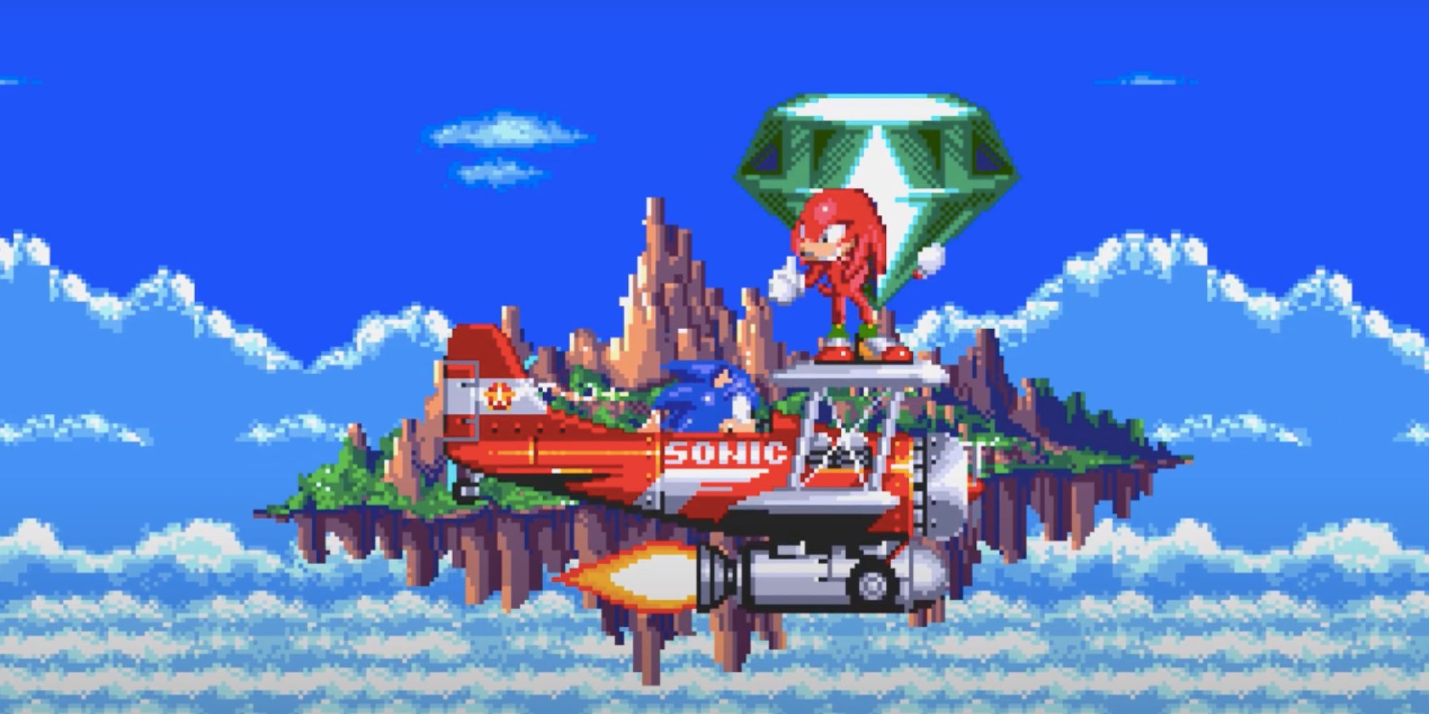 Sonic helping Knuckles return the master emerald in Sonic 3