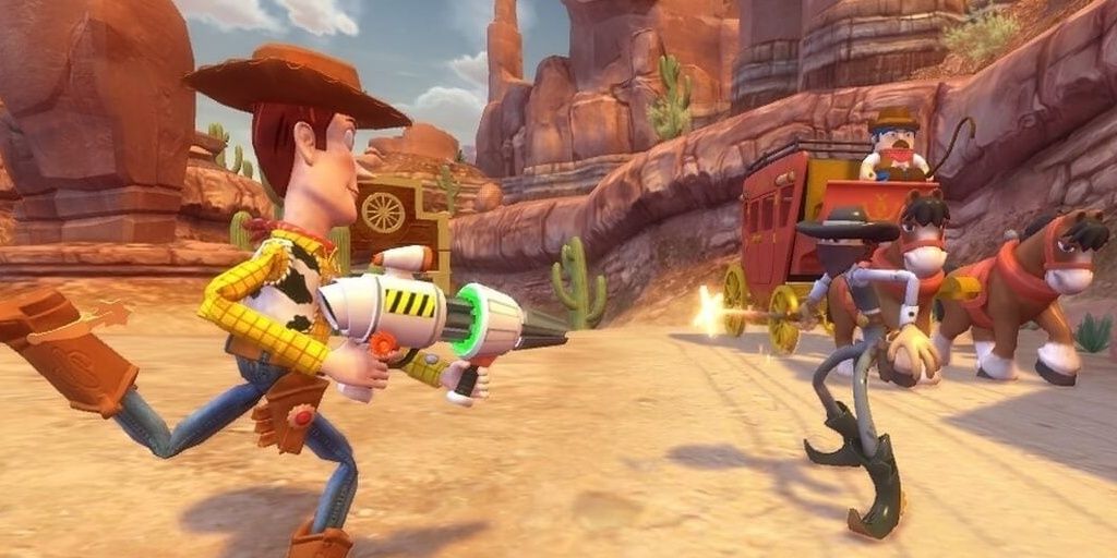 Woody shooting at bandit in Toy Story 3 toybox mode for PS3