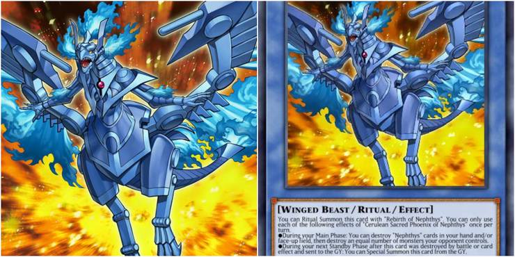 yugioh Cerulean Sacred Phoenix of Nephthys card art and text