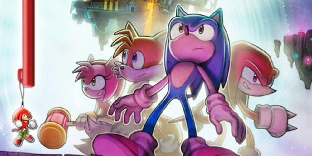 Sonic, Knuckles, and Tails stare off toward a nearby threat