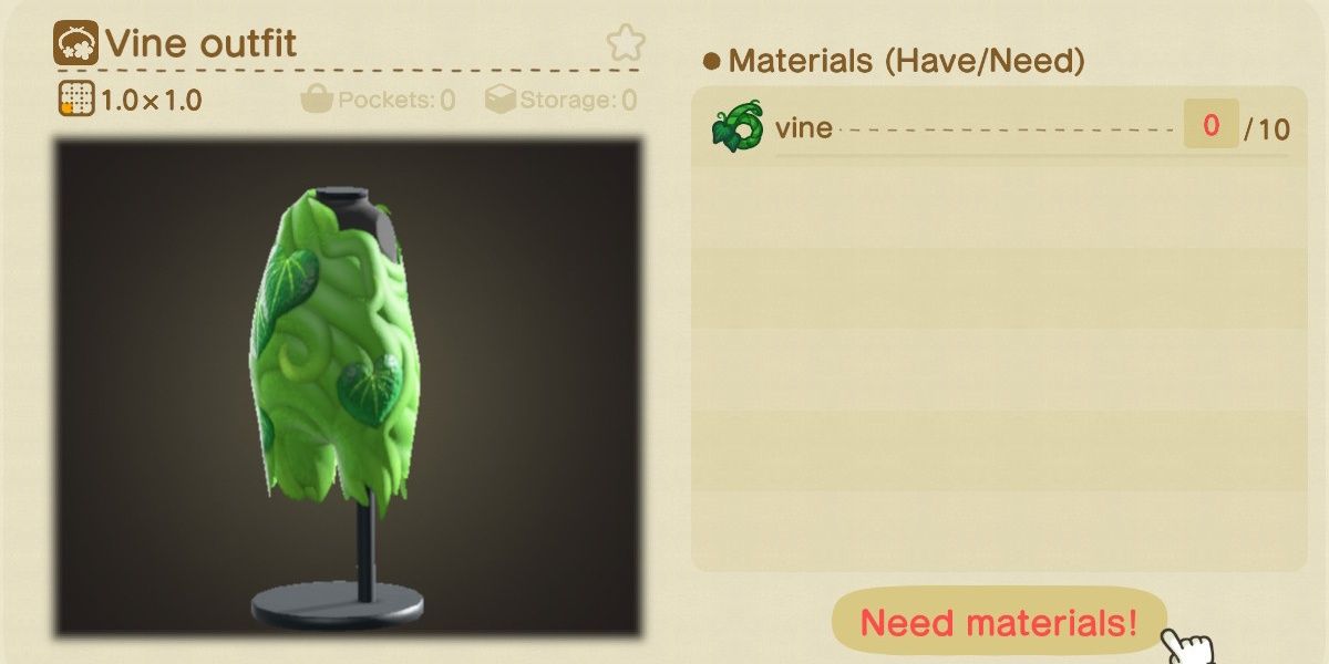 Animal Crossing New Horizons DIY Crafting Vine Outfit