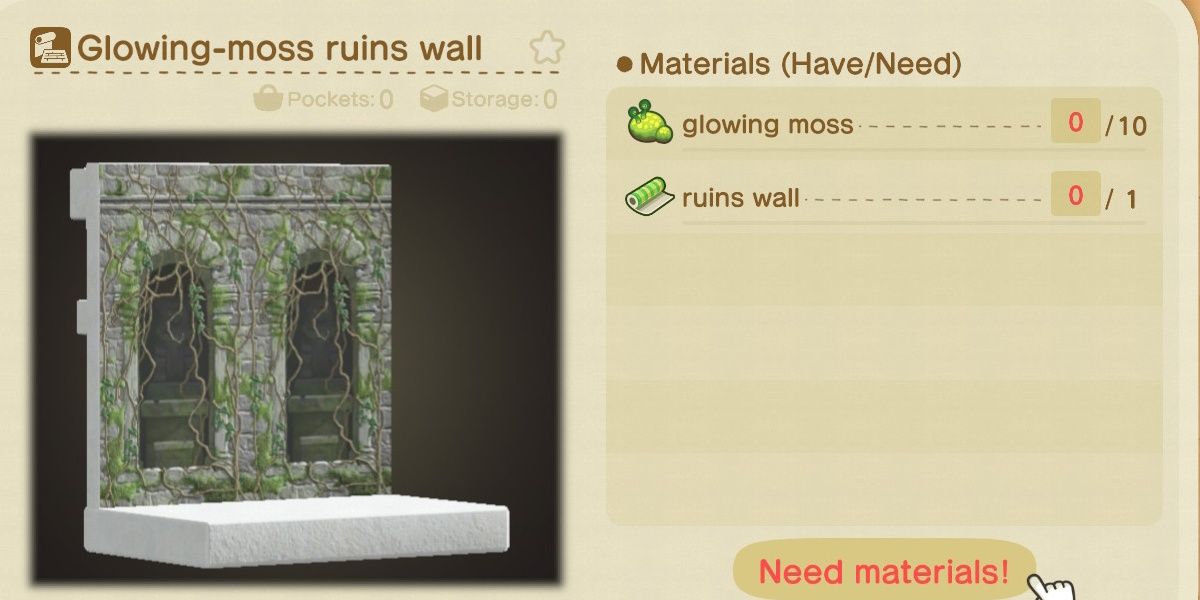 Animal Crossing New Horizons DIY Crafting Glowing-Moss Ruins Wall