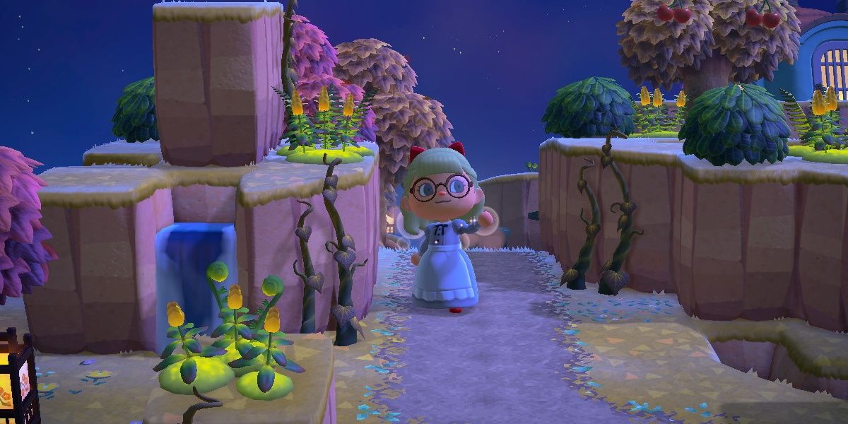 Animal Crossing New Horizons Player At Night Near Moss And Vines In Autumn Using Reaction